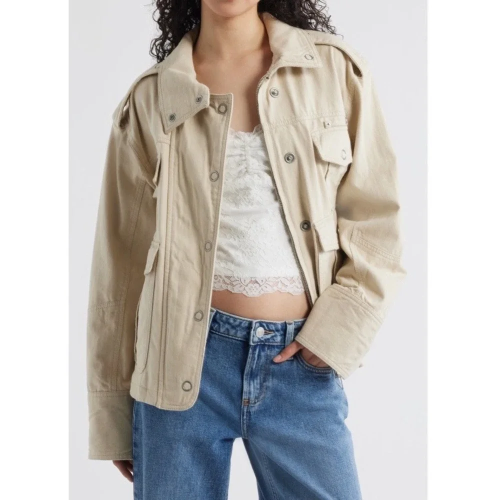 NWT $198 We The Free People M Kali Washed Utility Jacket Oat Cotton Chore *READ*